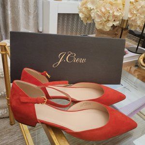 J.CREW new red suede pointy mary janes shoes us 7.5